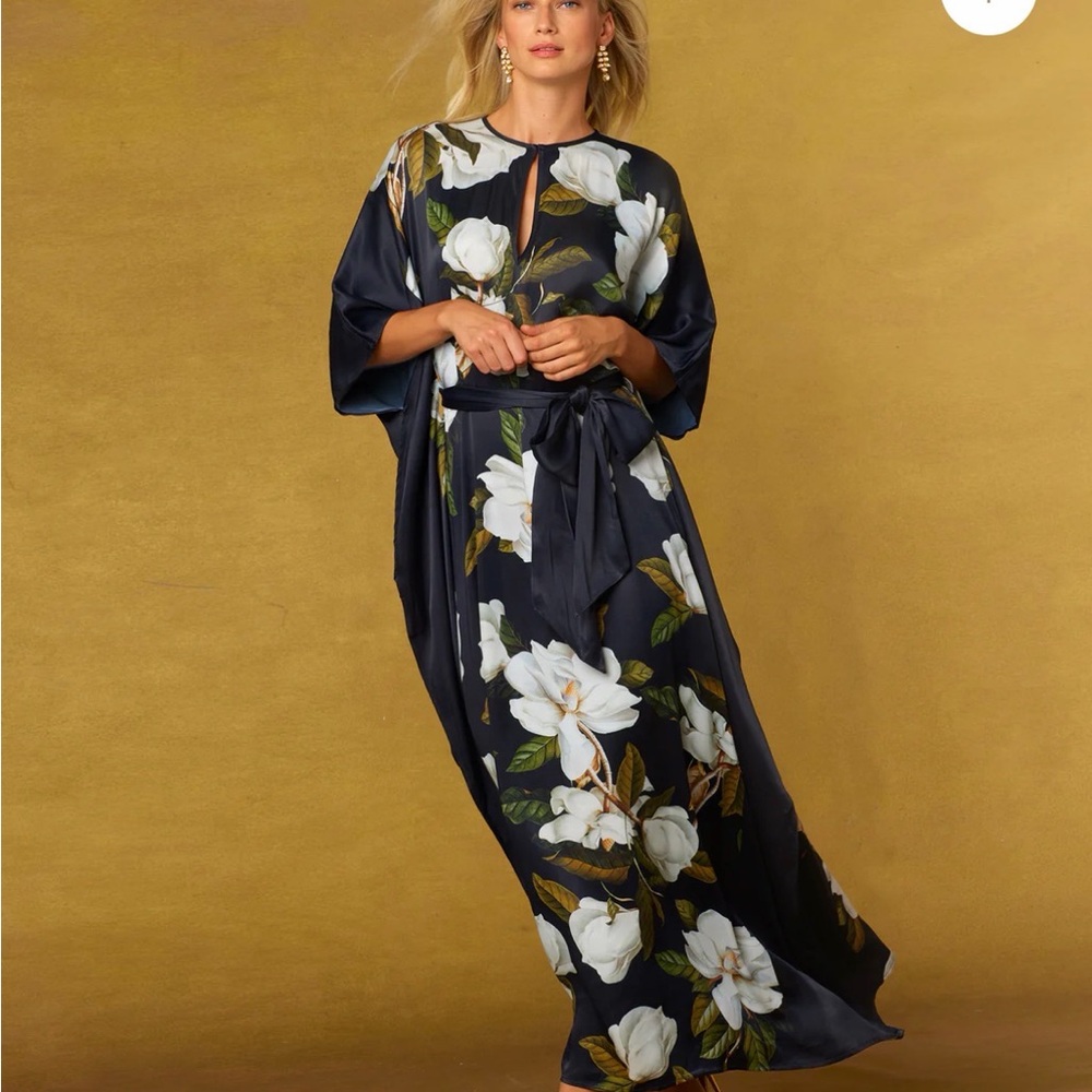 NicoBlu Elegant Navy Floral Maxi Dress with Self Tie Waist